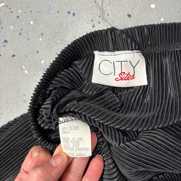 Vintage 90s Shiny Sheer Black Accordion Pleat Pants Wide Leg Elastic Waist M - Picture 3 of 14